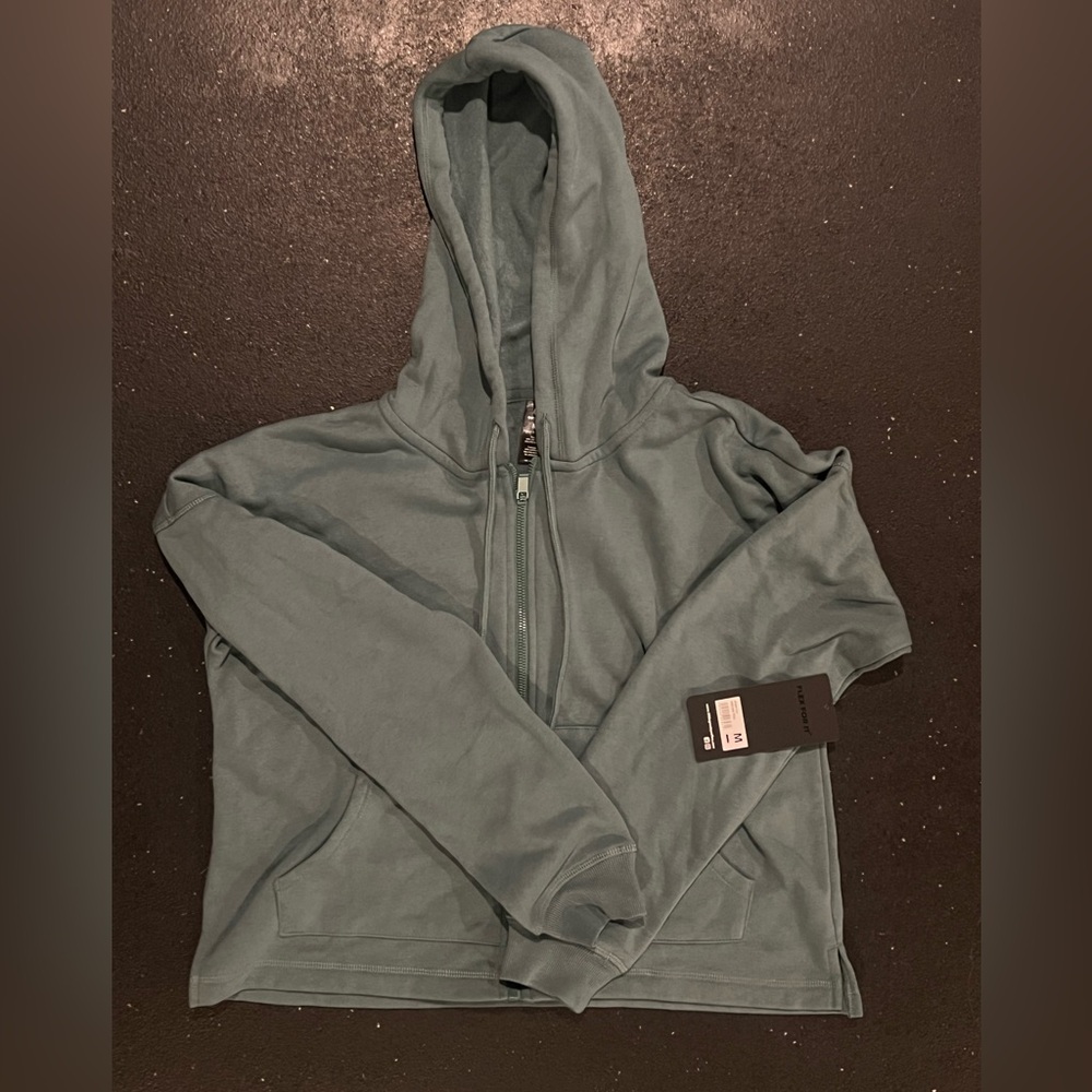 90 Degree by Reflex Green Hooded Zip-Up Sweatshirt- Size Medium
